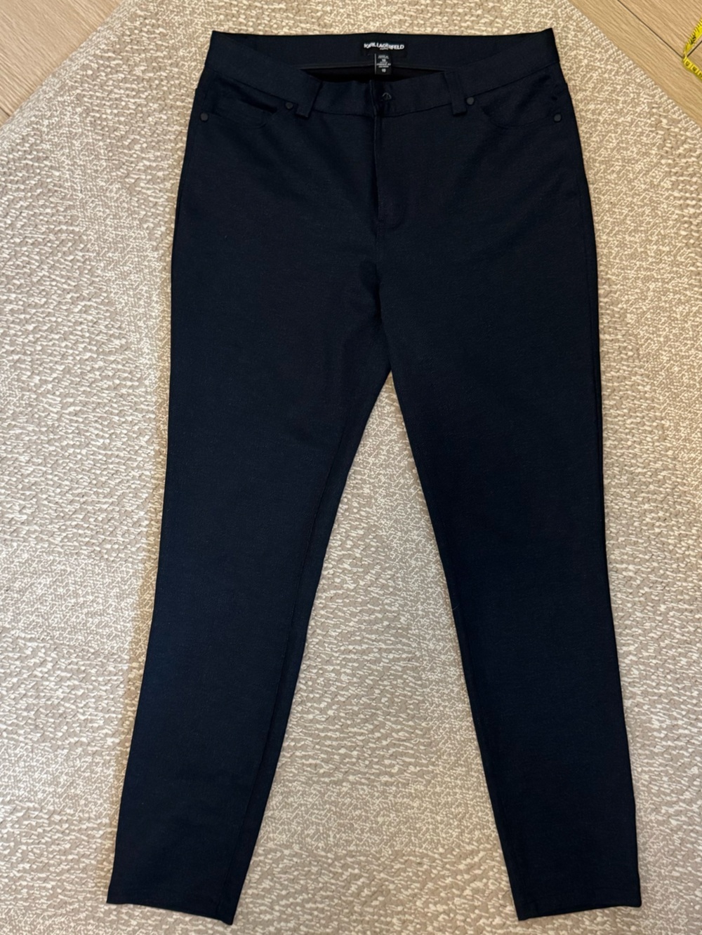 Karl Lagerfeld Paris Navy Blue Herringbone Knit Slim Ankle Pants Size 10